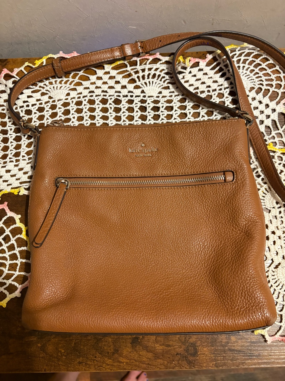 kate spade Cognac Pebbled Leather Messenger Bag
